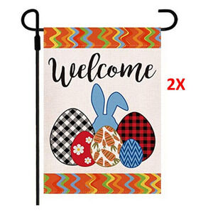 2pk Bunny Eggs Garden Flag Easter Spring Decorative House Yard Seasonal Holiday